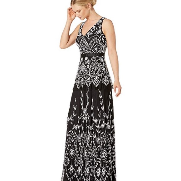 Adrianna Papell embellished fully beaded layer mesh gown - Picture 7 of 14